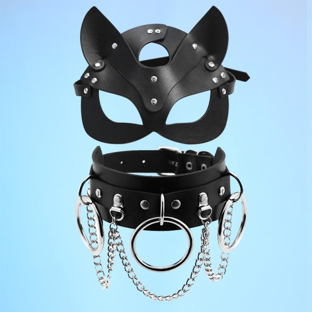 Máscara erótica de cuero Sexy para mujer, Cosplay Bdsm fetiche femenino, baile de máscaras de Halloween, máscaras con orejas de gato, Juguetes sexuales, accesorios