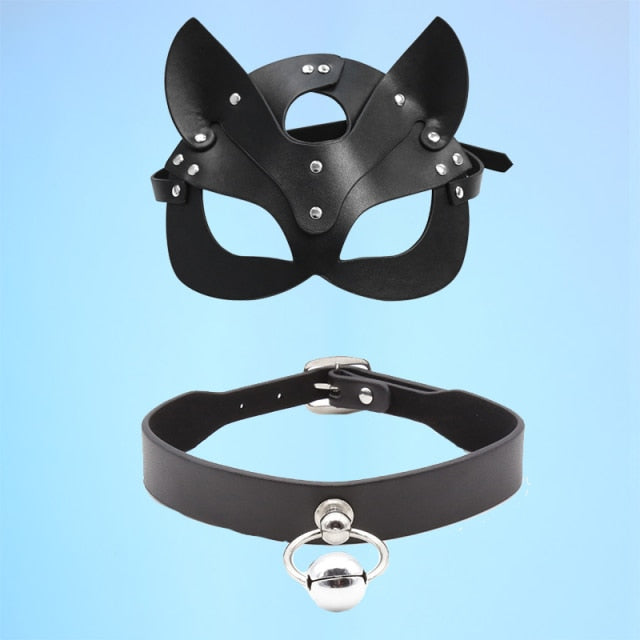 Erotic Sexy Leather women Mask Cosplay Bdsm Fetish female Halloween Masquerade Ball Fancy Cat Ears Masks Sex Toys Accessories