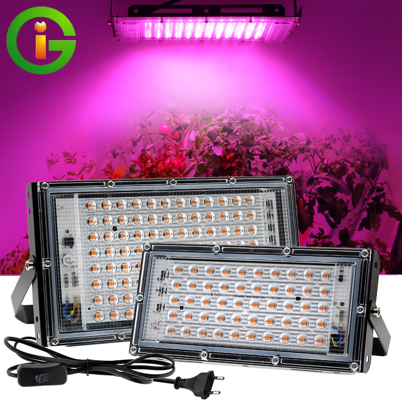 Luz LED de cultivo AC220V 50W 100W LED de espectro completo Phyto lámpara invernadero hidropónico iluminación de crecimiento de plantas