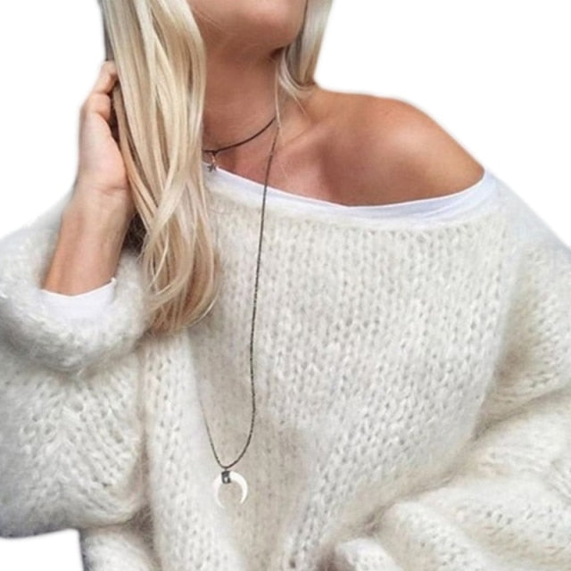 Women Lantern Long Sleeve Sweater Fluffy Mohair Chunky Knit Loose Jumper Tops 50JB