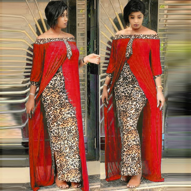 Mr Hunkle Leopard Loose Bodycon Fashion Outdoor WomenMaxi Dress Freizeit Patchwork Strapless Sexy Ethnic Style African Vestidos
