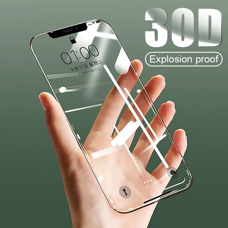 Vidrio templado de cubierta completa 30D para iphone 12 11 Pro Max Protector de pantalla Vidrio protector para iphone 12 11 X XR XS Max Glass