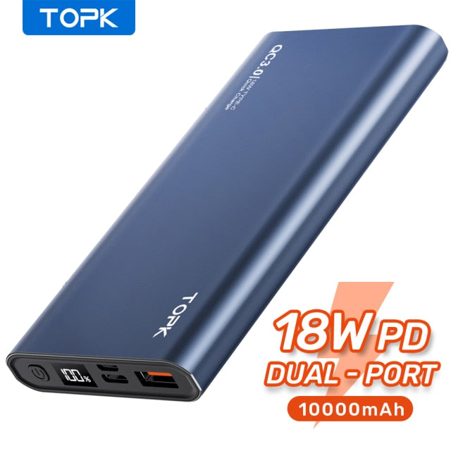 TOPK I1006P Power Bank 10000 mAh Tragbares Ladegerät LED Externer Akku PowerBank PD Zweiwege-Schnellladung PoverBank für Xiaomi mi