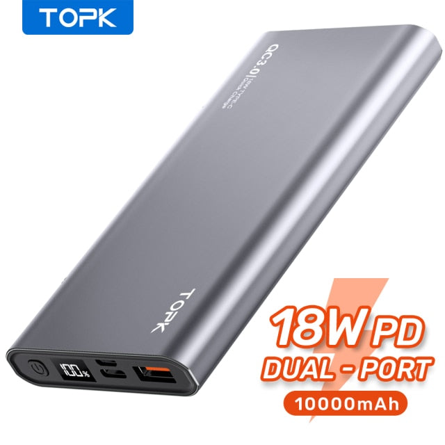 TOPK I1006P Power Bank 10000mAh Cargador portátil LED Batería externa PowerBank PD Carga rápida bidireccional PoverBank para Xiaomi mi