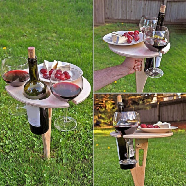 Outdoor Wine Table Mini Wooden Round  Portable Foldable Desktop Easy Carry Desk Furniture Party Travel Picnic Folding Low Tables