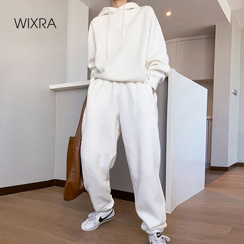 Wixra Womens Basic Cotton Sweatshirts Sets Early Spring Hoodies+ Elastic Waist Pants Casual Suits Street Wear