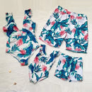 Family Look Leaf Swimsuits Mother Daughter Matching Swimwear Father Son Swim Shorts Mommy and Me Bathing Suits Clothes Outfits
