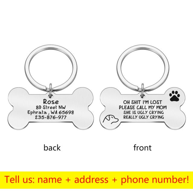Personalisiertes Halsband, Haustier-ID-Marke, gravierter Haustier-ID-Name für Katze, Welpen, Hundemarke, Anhänger, Schlüsselanhänger, Knochen, Haustierzubehör