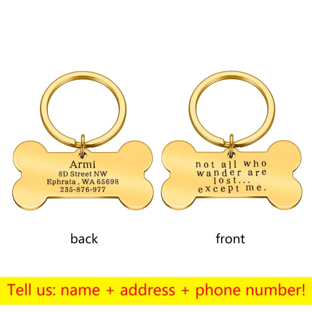 Personalized Collar Pet ID Tag Engraved Pet ID Name for Cat Puppy Dog Tag Pendant Keyring Bone Pet Accessories