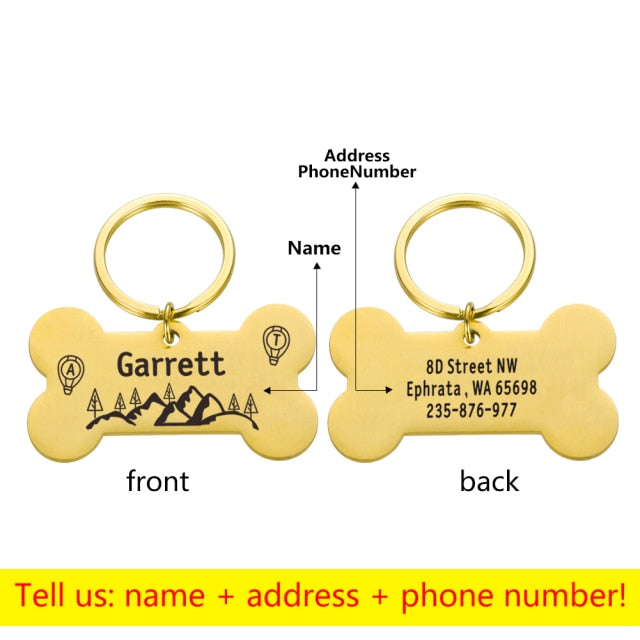 Collar personalizado Etiqueta de identificación de mascota Grabado Nombre de identificación de mascota para gato Cachorro Etiqueta de perro Colgante Llavero Hueso Accesorios para mascotas