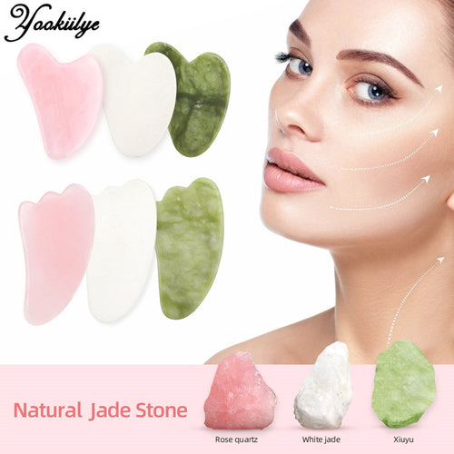 Natürliche Jade Gua Sha Scraper Board Massage Rosenquarz Jade Guasha Stein für Kinn Hals Facelifting Faltenentferner Schönheitspflege