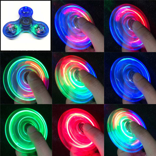 Crystal Luminous LED light Fidget Spinner Hand Top Spinners Glow in Dark EDC Stress Relief Toys Kinetic Gyroscope for Children