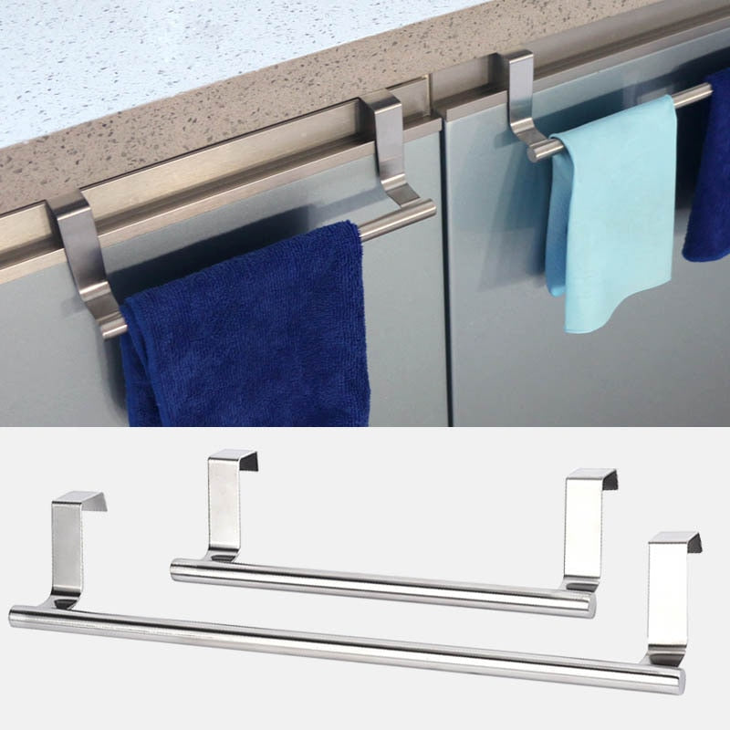 Toalleros de 2 tamaños sobre puerta de armario de cocina toallero barra soporte colgante estante de baño organizador para el hogar gancho de pared largo