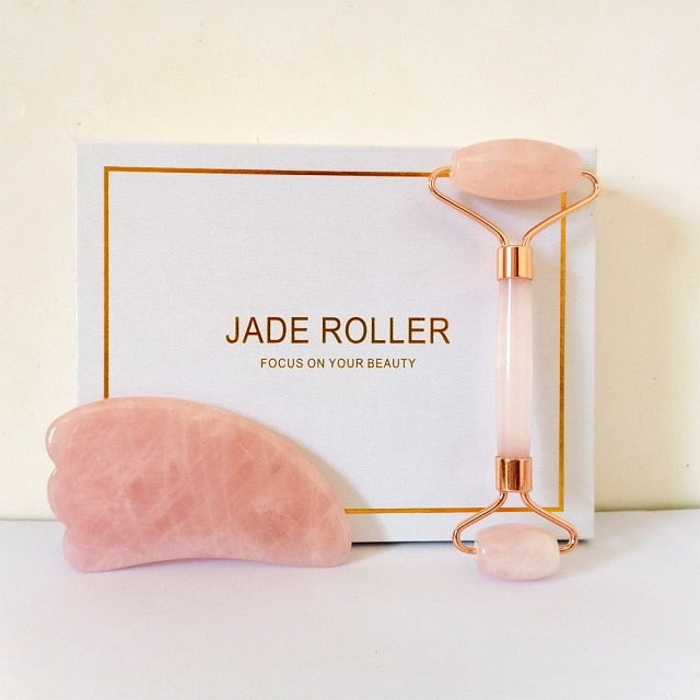 Rodillo de Jade para masaje facial, piedra Natural de cuarzo rosa, adelgazante de cristal, eliminador de doble mentón y arrugas, cuidado de la belleza, herramientas adelgazantes