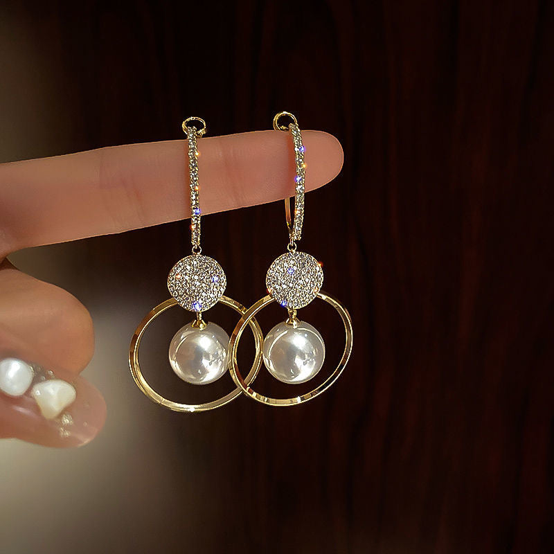 2021 nuevos pendientes de gota de perla blanca de gran tamaño coreanos de moda para mujer, pendientes de boda de circón redondo dorado bohemio, regalo de joyería