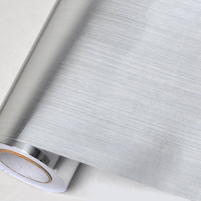 Papel tapiz autoadhesivo de acero inoxidable y vinilo plateado para electrodomésticos de cocina, revestimiento para estantes, papel de Contacto impermeable