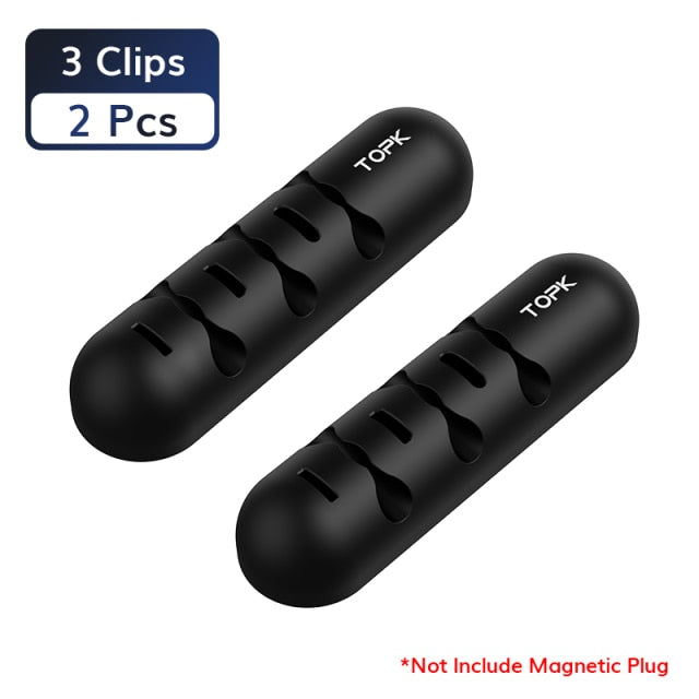 TOPK L35 Cable Organizer & Magnetic Plug Box Silicone USB Cable Winder Flexible Cable Management Clips for Mouse Earphone Holder