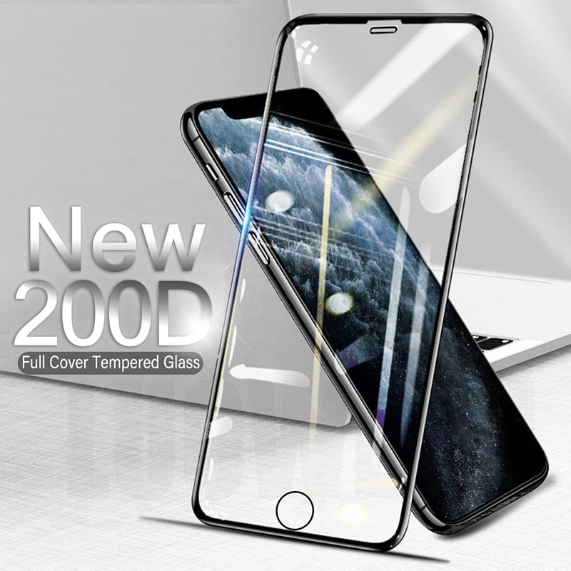 Vidrio Protector curvo 200D para iphone 6 6S 7 8 Plus SE 2020, Protector de pantalla para iphone X XR XS 11 12 Pro Max, vidrio templado