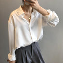 Autumn Fashion Button Up Satin Silk Shirt Vintage Blouse Women White Lady Long Sleeves Female Loose Streetwear Shirts 11355