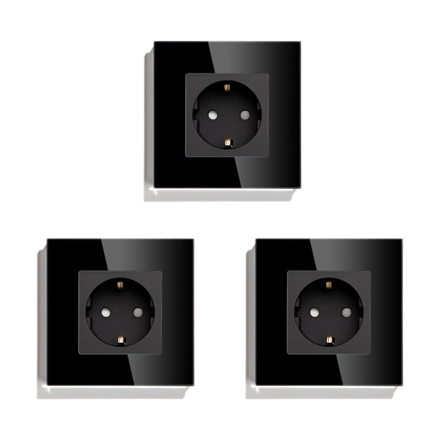 BSEED Mvava EU estándar 16A enchufe de pared blanco negro espejo único Panel de cristal enchufe toma de corriente eléctrica para mejorar el hogar