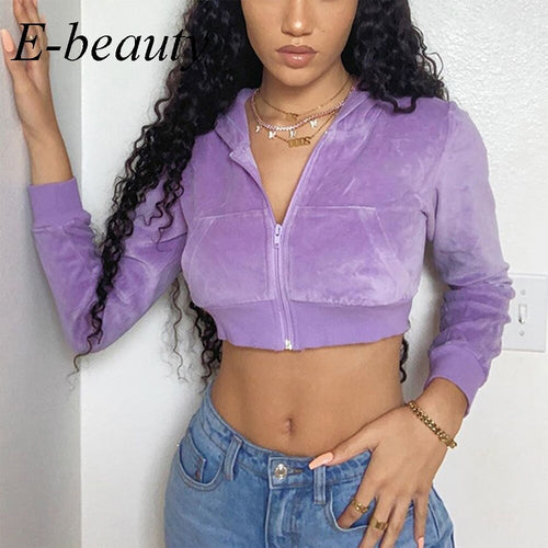 Y2k Kleidung Dollskill Zip Up Hoodie Cropa Kurzarm Lila Top Vintage Herbst Frauen Pullover Ropa Farbe Lila Indie Kid