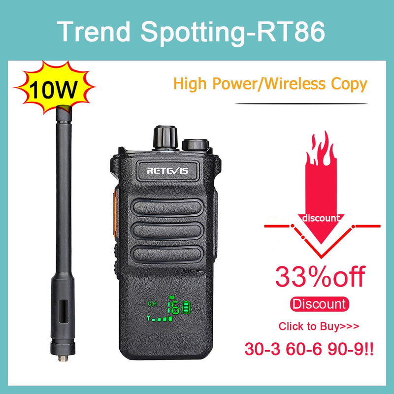 10W Retevis Walkie Talkie Long Range RT86 Walkie-talkies 1 2 pcs Portable Radio For Hunting Powerful walkie-talkie Two-way radio