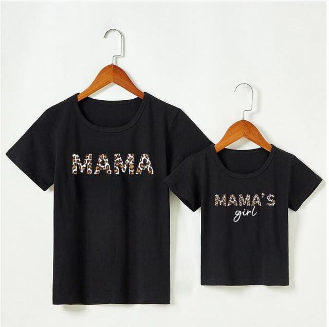 Verano familia a juego camiseta corta mamá y niña hijo letras impresas mamá niños ropa moda camiseta litte bebé niños trajes