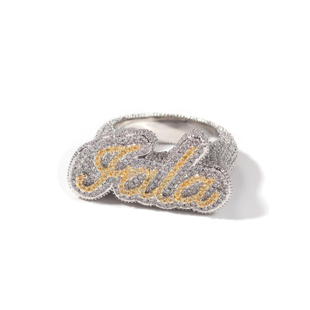 Hip Hop New Men's Big DIY Custom Letter Ring Men Ring Famous Brand Iced Out Micro Pave Cz Ring Punk Rap Jewelry Size