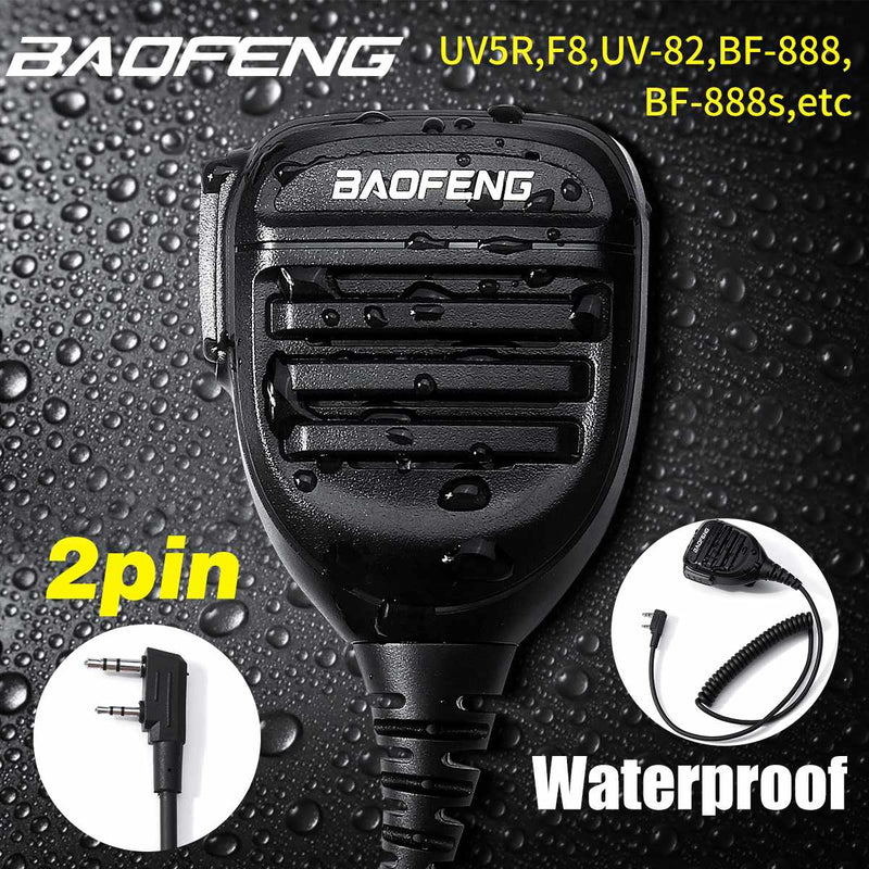 New BaoFeng 2 Pin Waterproof Handheld Microphone Speaker Mic for Baofeng Walkie Talkie UV5R,UV-82,DM-5R Plus,BF-888s Radio