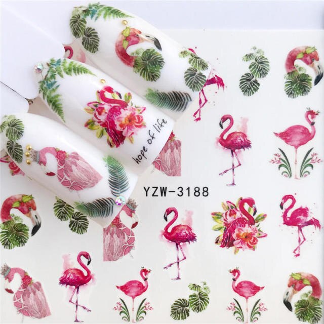 WUF 1 Sheets 2021 DIY Designer Water Transfer Tips Nail Art Pink Rose Flower Sticker Decals Women Beauty Wedding Nails