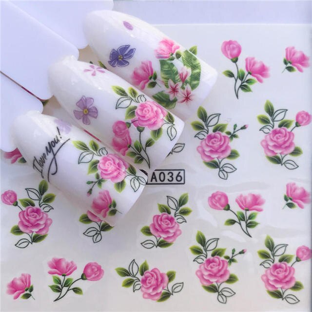 WUF 1 Sheets 2021 DIY Designer Water Transfer Tips Nail Art Pink Rose Flower Sticker Decals Women Beauty Wedding Nails