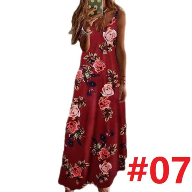 Frauen Kleid Sommer 2021 Beiläufiges Ärmelloses Halfter Solide Strand Langes Kleid Rundhals Sling Mode Strandkleidung Plus Größe 5XL