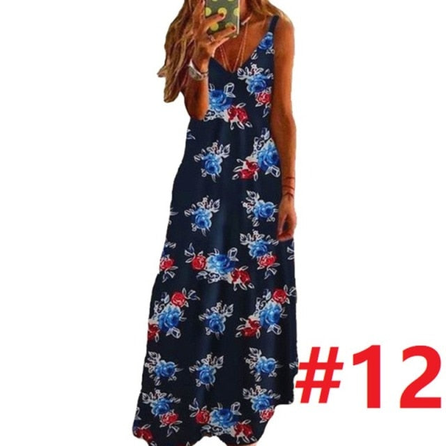 Frauen Kleid Sommer 2021 Beiläufiges Ärmelloses Halfter Solide Strand Langes Kleid Rundhals Sling Mode Strandkleidung Plus Größe 5XL