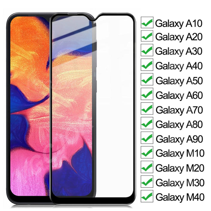 Vidrio templado completo 9D para Samsung Galaxy A10 A20 A30 A40 A50 A60 A70 Protector de pantalla A80 A90 M10 M20 M30 M40 película de vidrio de seguridad