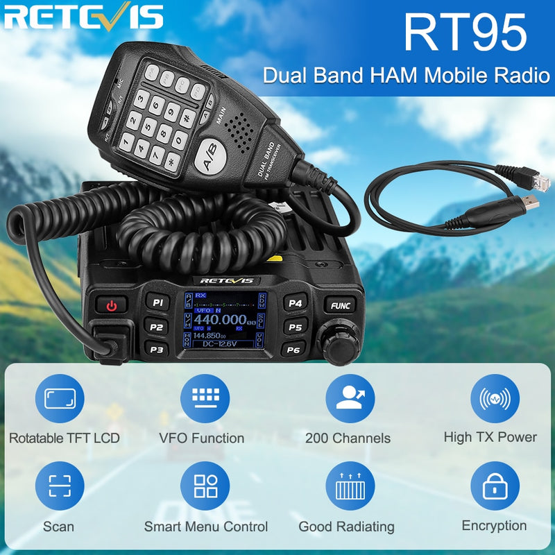 RETEVIS RT95 Auto-Funkgerät 200CH 25W Hochleistungs-VHF-UHF-Mobilfunk-Autoradio CHIRP-Amateurfunk-Transceiver