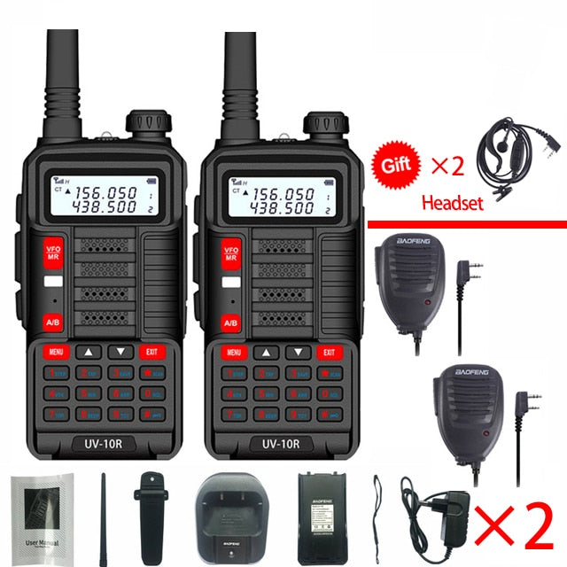 2 uds Baofeng UV10R Walkie Talkie 10W VHF UHF banda Dual bidireccional CB Ham Radio UV 10R portátil USB carga Radio transceptor UV5R