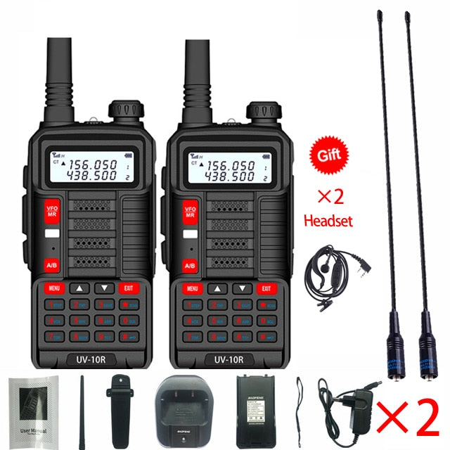 2 uds Baofeng UV10R Walkie Talkie 10W VHF UHF banda Dual bidireccional CB Ham Radio UV 10R portátil USB carga Radio transceptor UV5R