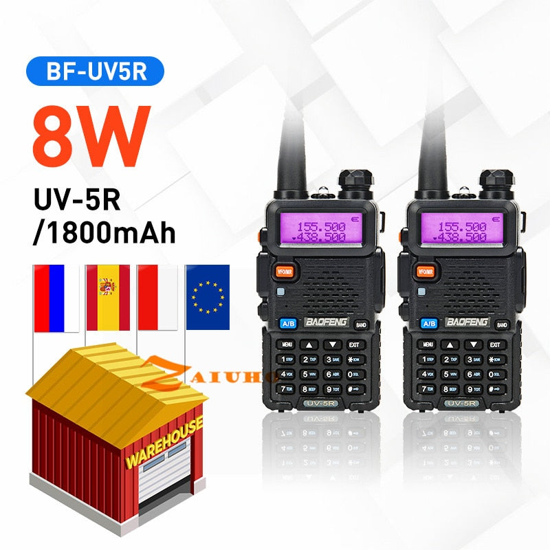 Original 8W Baofeng UV-5R Walkie Talkie Dual Band 136-174Mhz & 400-520Mhz Portable BF UV5R Two Way Radio Pofung HF Transceiver