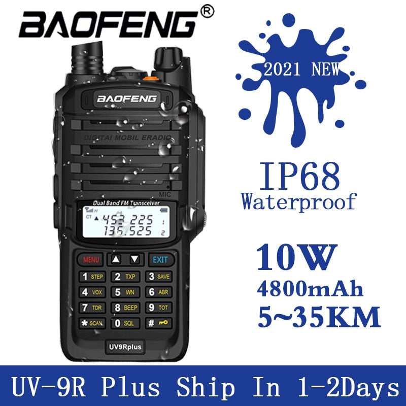 Dropshipping Baofeng 9R Plus impermeable IP67 Walkie Talkie de alta potencia CB Ham 50 20 Km de largo alcance UV9R Radio portátil de dos vías