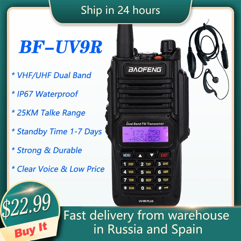 Baofeng UV 9R Plus IP67 Wasserdichtes Dualband-Walkie-Talkie UV-9R CB-Radiosender Tragbares Amateurfunkgerät