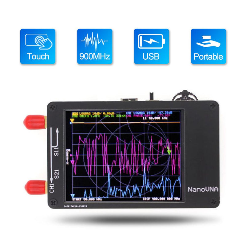 Analizador de red vectorial NanoVNA 50KHz-900MHz, pantalla táctil Digital, onda corta, MF, HF, VHF, UHF, analizador de antena, onda estacionaria