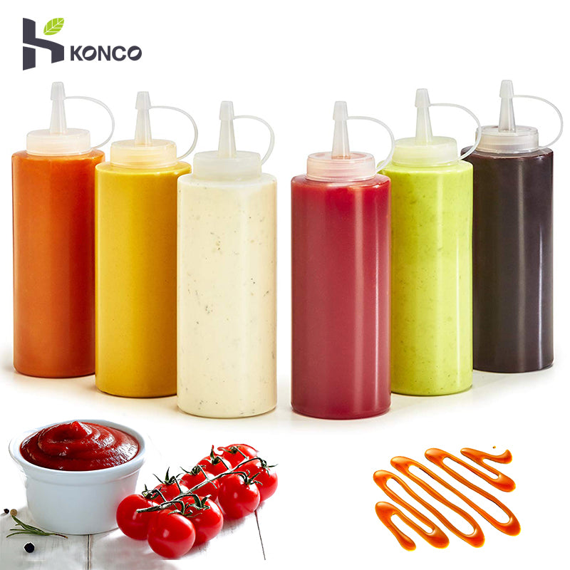 Konco Gewürz-Quetschflaschen, für Ketchup, Senf, Mayo, scharfe Saucen, Olivenölflaschen, Küchenhelfer