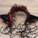 Women Ruffles Lace Headband Plush Cat Ears Ribbon Bell Lolita Cosplay Hair Hoop