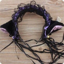 Women Ruffles Lace Headband Plush Cat Ears Ribbon Bell Lolita Cosplay Hair Hoop