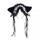 Women Ruffles Lace Headband Plush Cat Ears Ribbon Bell Lolita Cosplay Hair Hoop