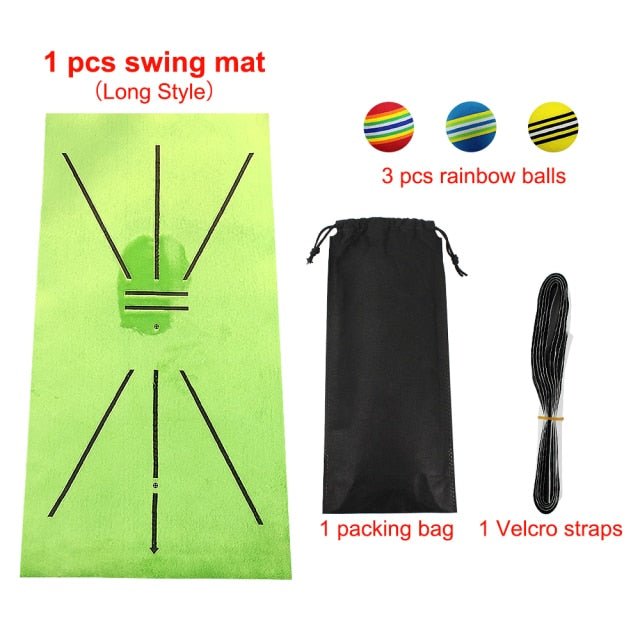Golf Swing Mat Hitting Batting Direction Mark Trace Indoor Home 11.8“ x 23.6" Golf Swing Training Pad w 3 Pcs Practice Ball
