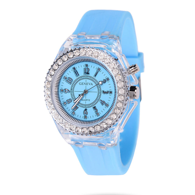 Heiße verkaufende Mode-Förderung Genf LED Licht Männer Quarzuhr Damen Frauen Silikon Armbanduhr Relogio Feminino Uhren