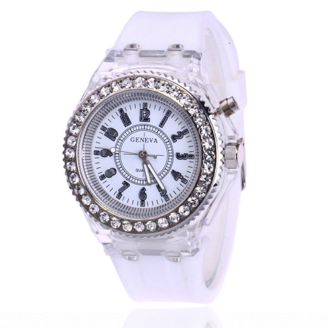 Heiße verkaufende Mode-Förderung Genf LED Licht Männer Quarzuhr Damen Frauen Silikon Armbanduhr Relogio Feminino Uhren