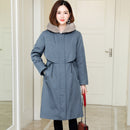 2021 autumn and winter new style overcoming coat women's mid-length mink fur collar detachable rex rabbit fur liner jacket