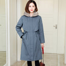 2021 autumn and winter new style overcoming coat women's mid-length mink fur collar detachable rex rabbit fur liner jacket